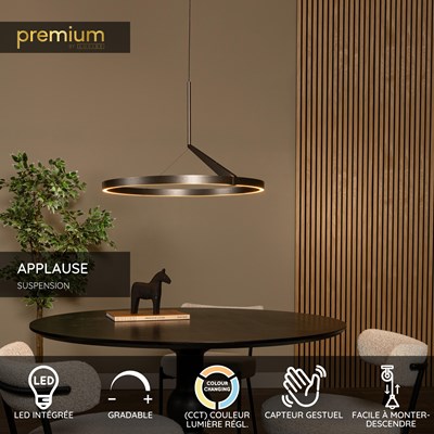 Lucide APPLAUSE - Suspension - Ø 60 cm - LED Dim. - CCT - 1x32W 2700K/4000K - Détecteur à balayage manuel - Fer gris | Premium
